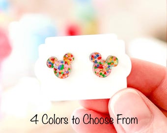 Mickey Stud Earrings : Mouse Stud Earrings , Glitter Mickey Mouse Studs, Tiny Mickey Mouse Earrings