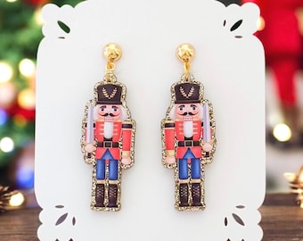 Nutcracker Earrings, Glitter Nutcracker Earrings, Holiday Earrings, Christmas Earrings