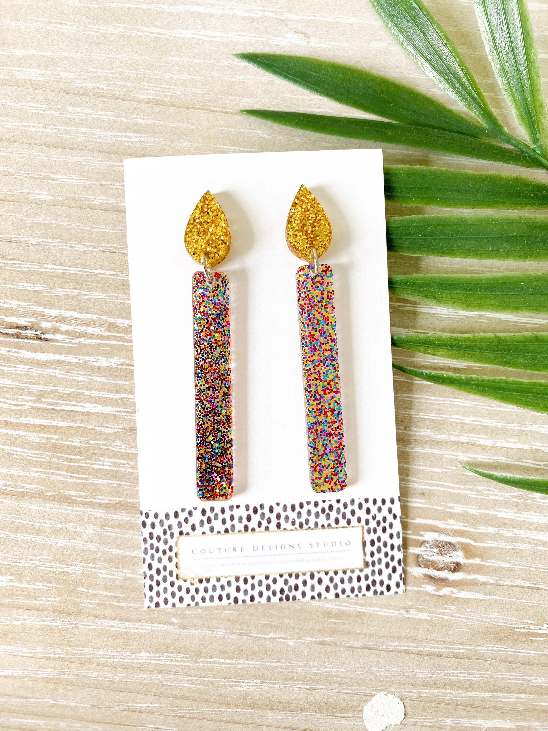Glitter Birthday Candle Earrings Happy Birthday Earrings Etsy