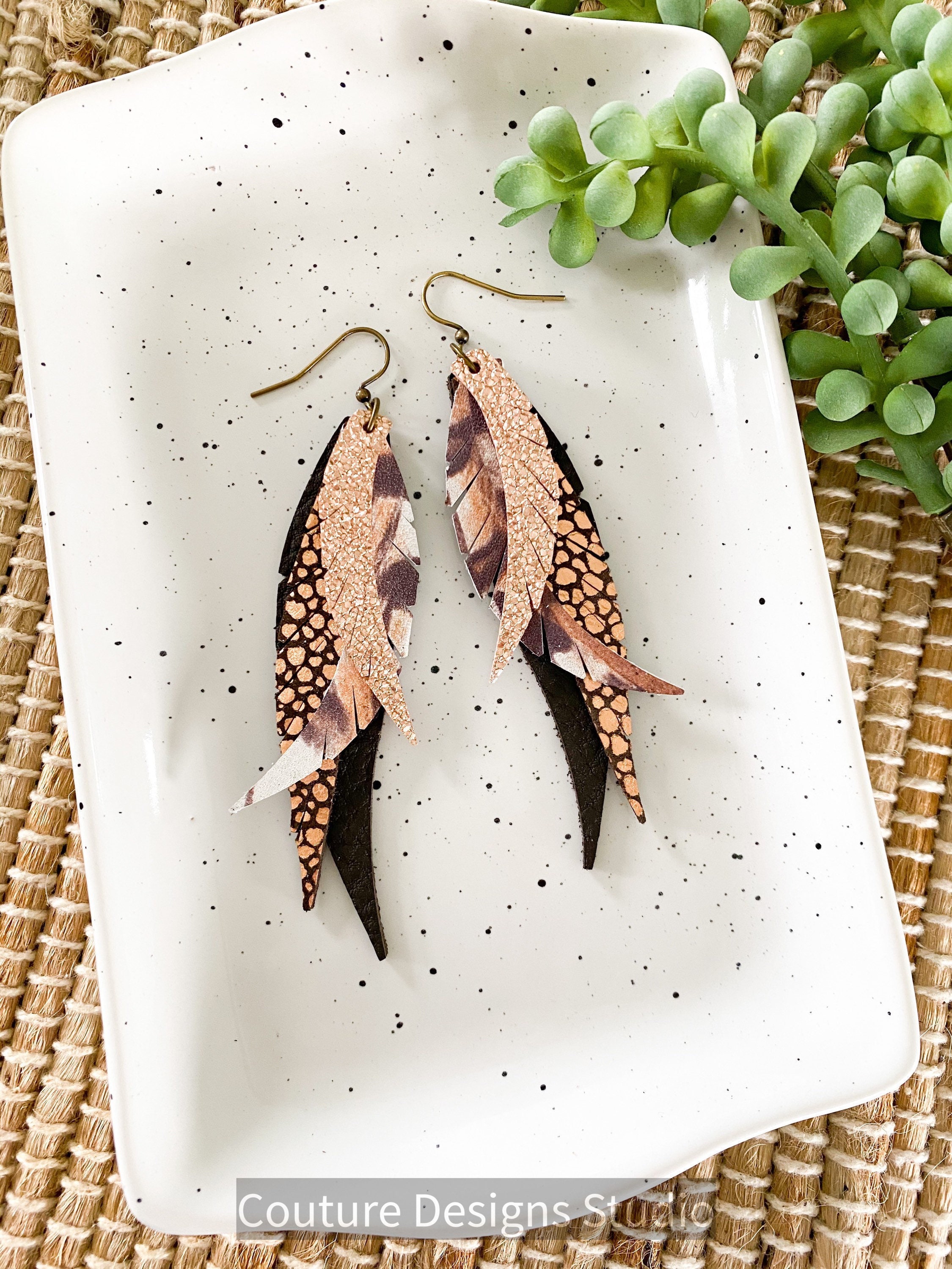 Rosa und braune Feder Leder Ohrringe Fasan Feder Ohrringe | Etsy