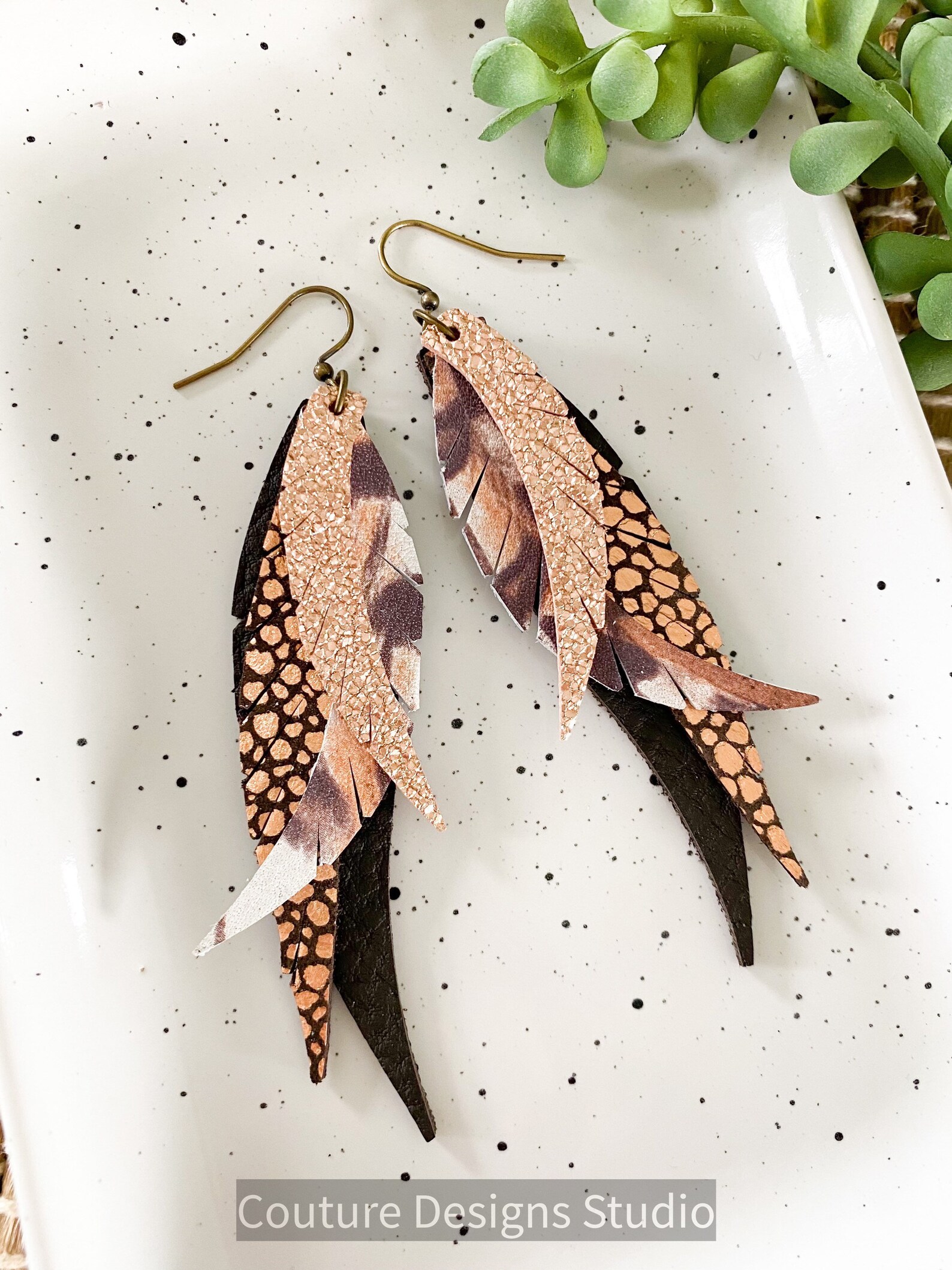 Rosa und braune Feder Leder Ohrringe Fasan Feder Ohrringe | Etsy