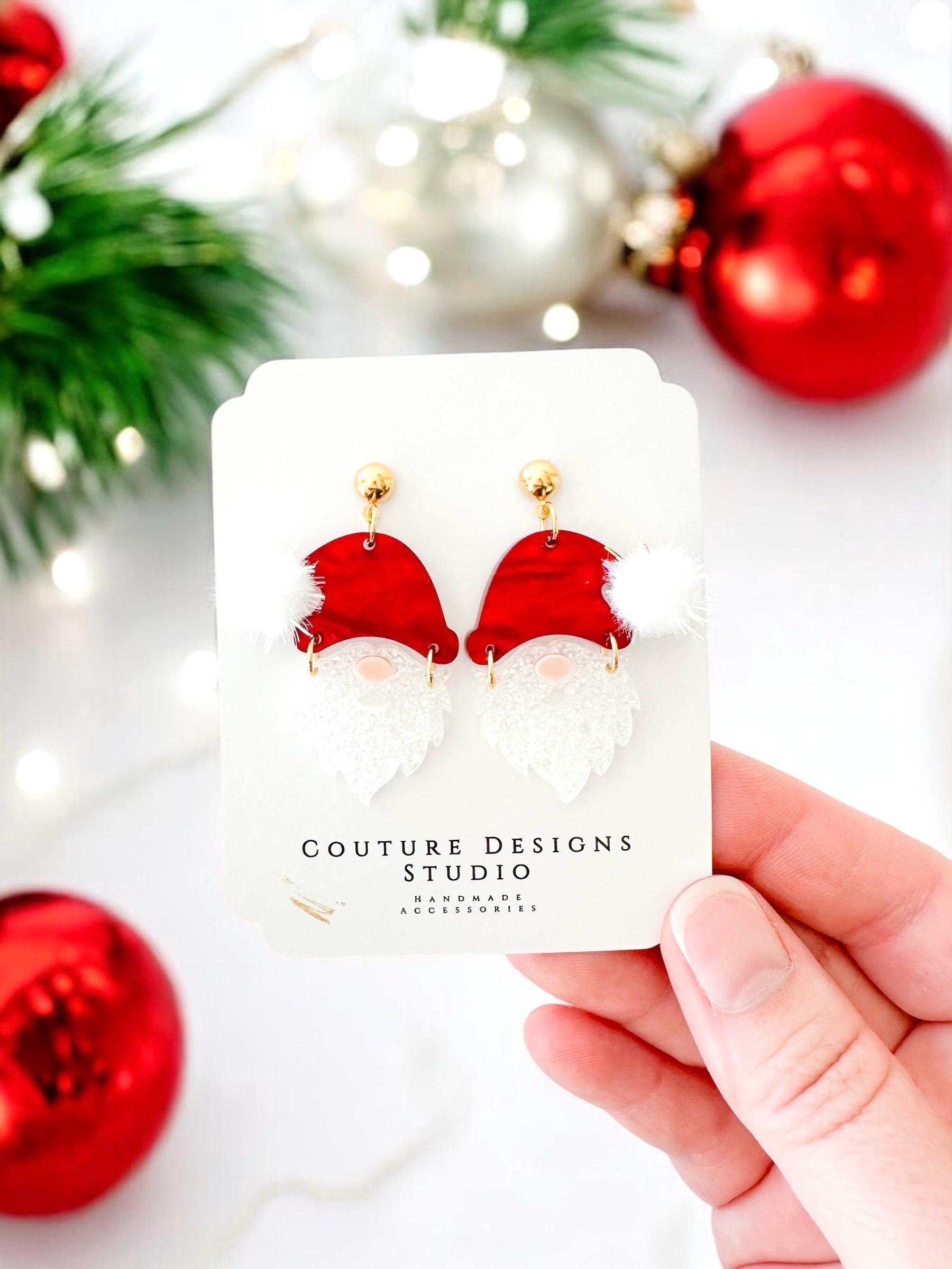 Holiday Santa Earrings | Glitter Santa Christmas Earrings | Cute Santa Holiday Earrings | Fun Santa Earrings Earrings