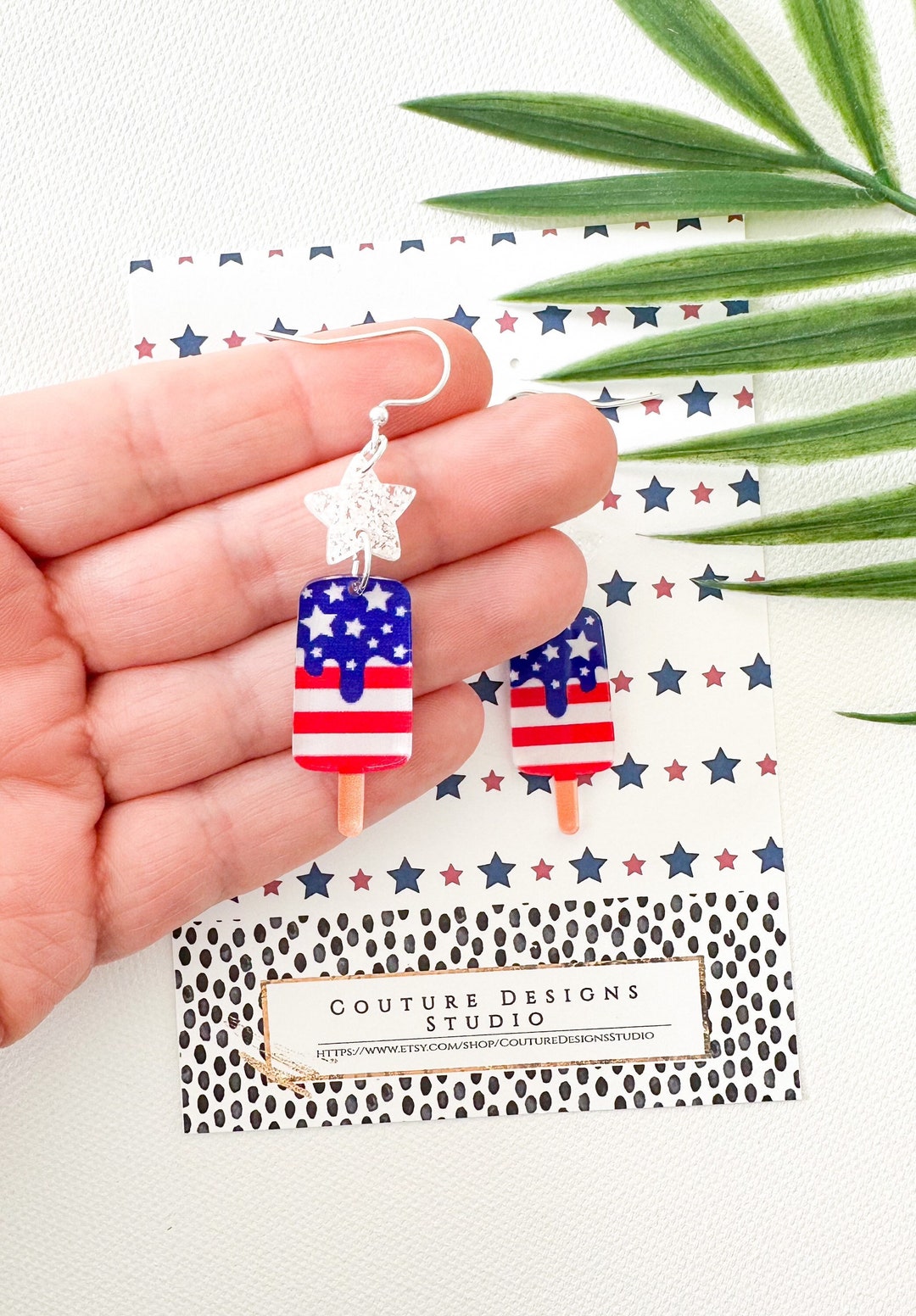 4th of July Earrings Stars and Stripes Dripping Popsicle - Etsy