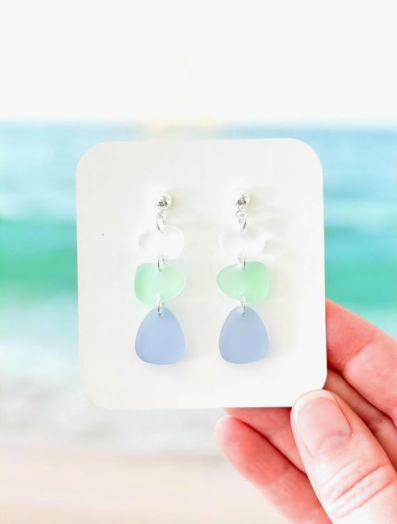 Sea Glass Acrylic Earrings | Acrylic Summer Seaglass Earrings | Colorblock Summer Sea Glass Earrings | Color Block Vacation Earrings