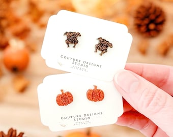 Thanksgiving Stud Earrings | Turkey Studs | Pumpkin Earrings | Glitter Pumpkin Stud Earrings | Tiny Glitter Turkey Earrings
