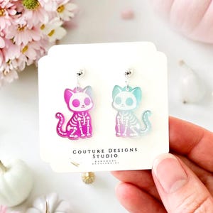 Ombre Skeleton Cat Earrings | Cat Halloween Earrings | Cat Skeleton Earrings | Halloween Skeleton Earrings