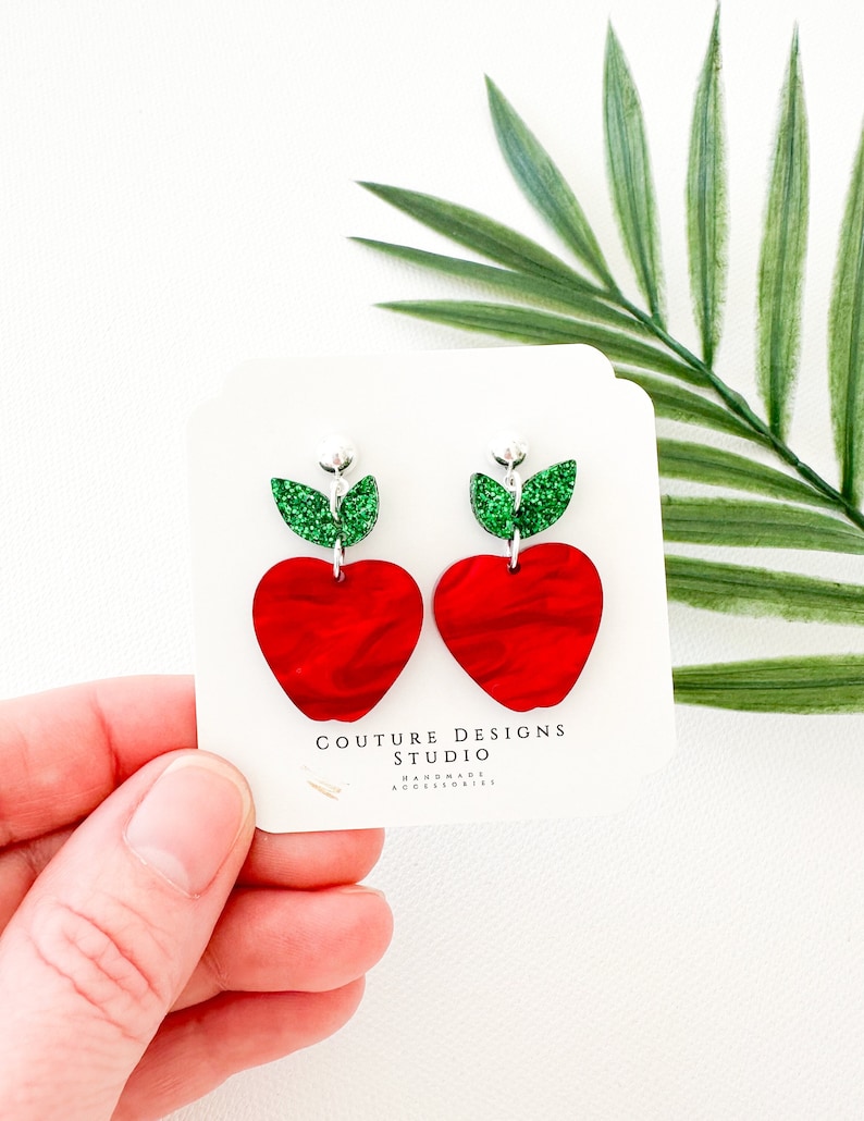 Teachers Little Red Apple Acrylic Earrings