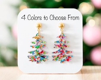 Christmas Tree Earrings, Sparkly Glitter Tree Holiday Earrings, Elegant Tree Earrings, Pine Tree Earrings, Glitter Christmas Earrings