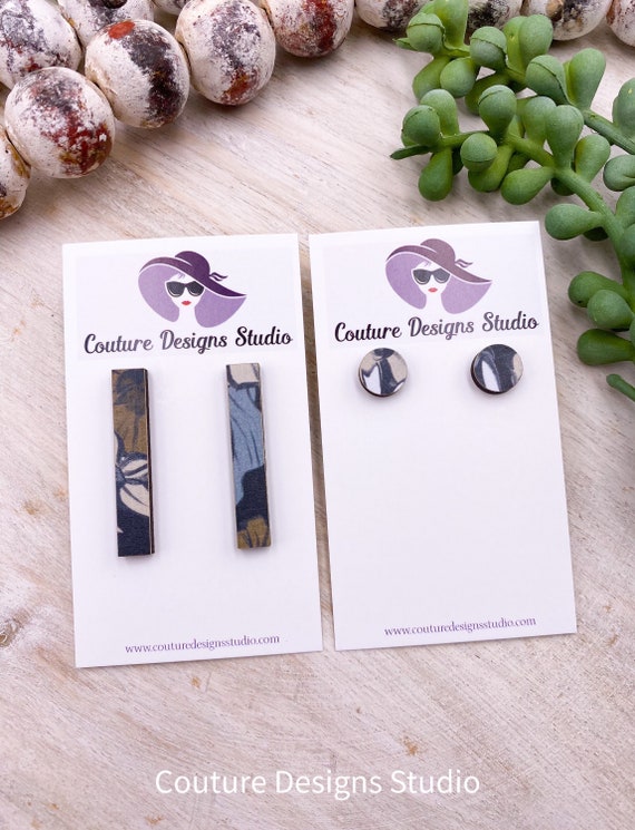 Neutral Stud Earrings - Wood Earrings, Bar Earring, Small Stud Earrings, Paper & Wood Earrings, Matchstick Stud Earrings, Modern Earrings