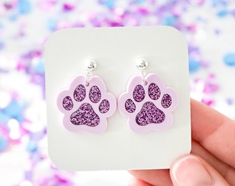 Dog Paw Earrings | Pastel Glitter Dog Paw Earrings | Dog Paw Print Earrings | Dog Lover Earrings