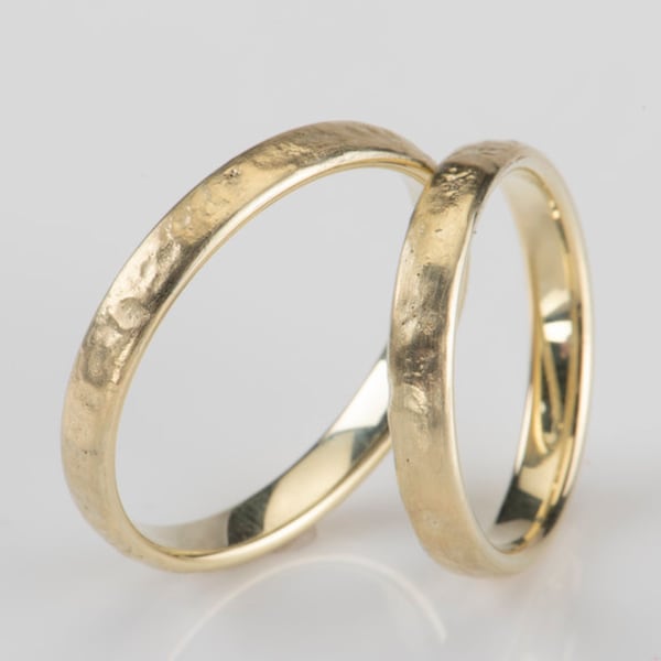 Wedding rings, yellow gold, hammered, narrow rings, gold rings, wedding rings, matt, simple, recycled, surface with structure, gold, 585, real gold