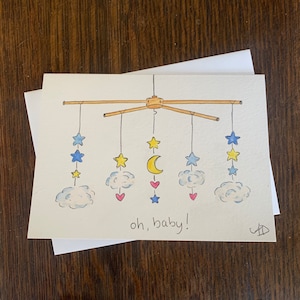 Carte de baby shower oh baby, carte de bienvenue de bébé, nouvelle carte de bébé faite main, carte de bébé non sexiste, carte de maman enceinte, carte d'aquarelle