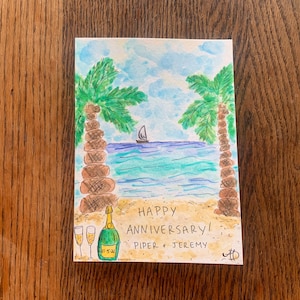Carte d'anniversaire personnalisée carte d'anniversaire personnalisée papier anniversaire aquarelle fait main, carte d'anniversaire de plage, carte d'anniversaire personnalisée