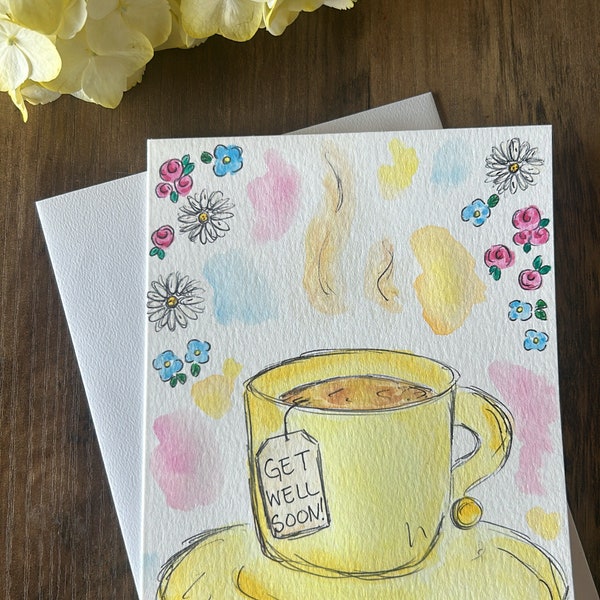 Get well soon card handmade watercolor, original art get well soon recovery card handmade