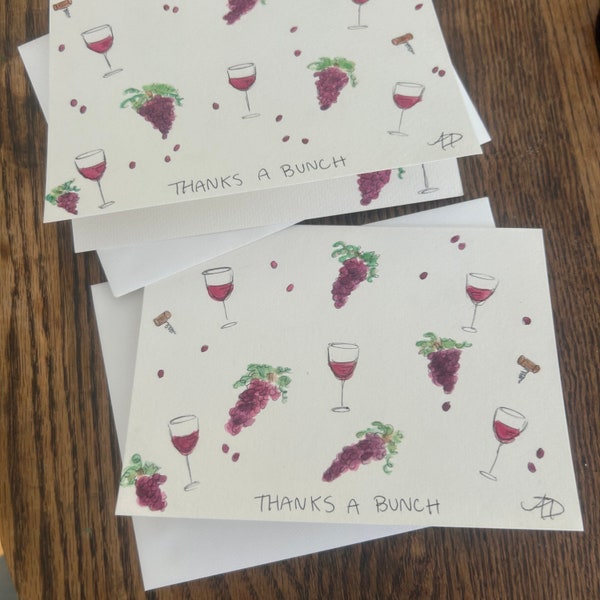 Thanks a bunch funny thank you card, grapes wine glass handmade thank you card