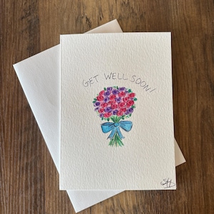 Get well soon card, flowers watercolor, original art get well soon card handmade card