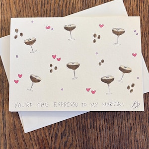 Espresso martini card, handmade espresso martini watercolor art, espresso martini gift, greeting card Valentine’s Day espresso martini