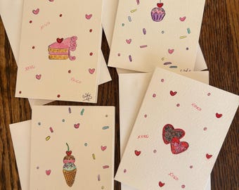 Minitarjetas de acuarela hechas a mano para San Valentín