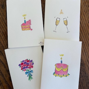 Handmade Watercolor Mini Card Set: Birthday & Celebration Cards