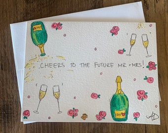 Cheers to the future Mr and Mrs engagement card, handmade engagement celebrate card champagne cheers, engaged card