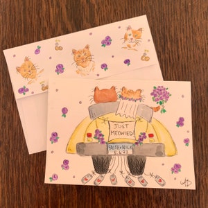 Carte de mariage personnalisée chats Just miaou, jeu de cartes de mariage personnalisé chat aquarelle mariée marié, amoureux de voiture de carte de mariage