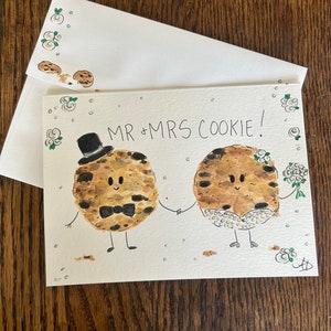 Carte de mariage M. et Mme cookie, carte d'acclamations de biscuit de mariage, carte de félicitations de biscuits de cadeau de mariage aquarelle fait main