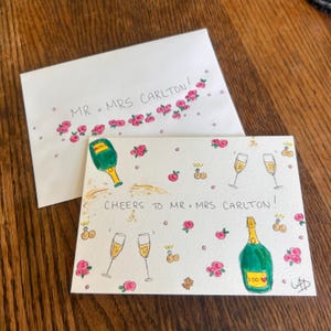 Nom personnalisé de carte de mariage, carte de voeux de mariage personnalisée pour monsieur et madame, cadeau de mariage fait main aquarelle carte de félicitations sur mesure