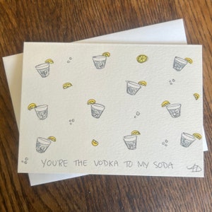 Vodka and soda greeting card, illustrated card, birthday card, handmade blank card