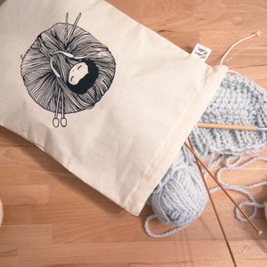 Knitting bag - silkscreen cotton pouch