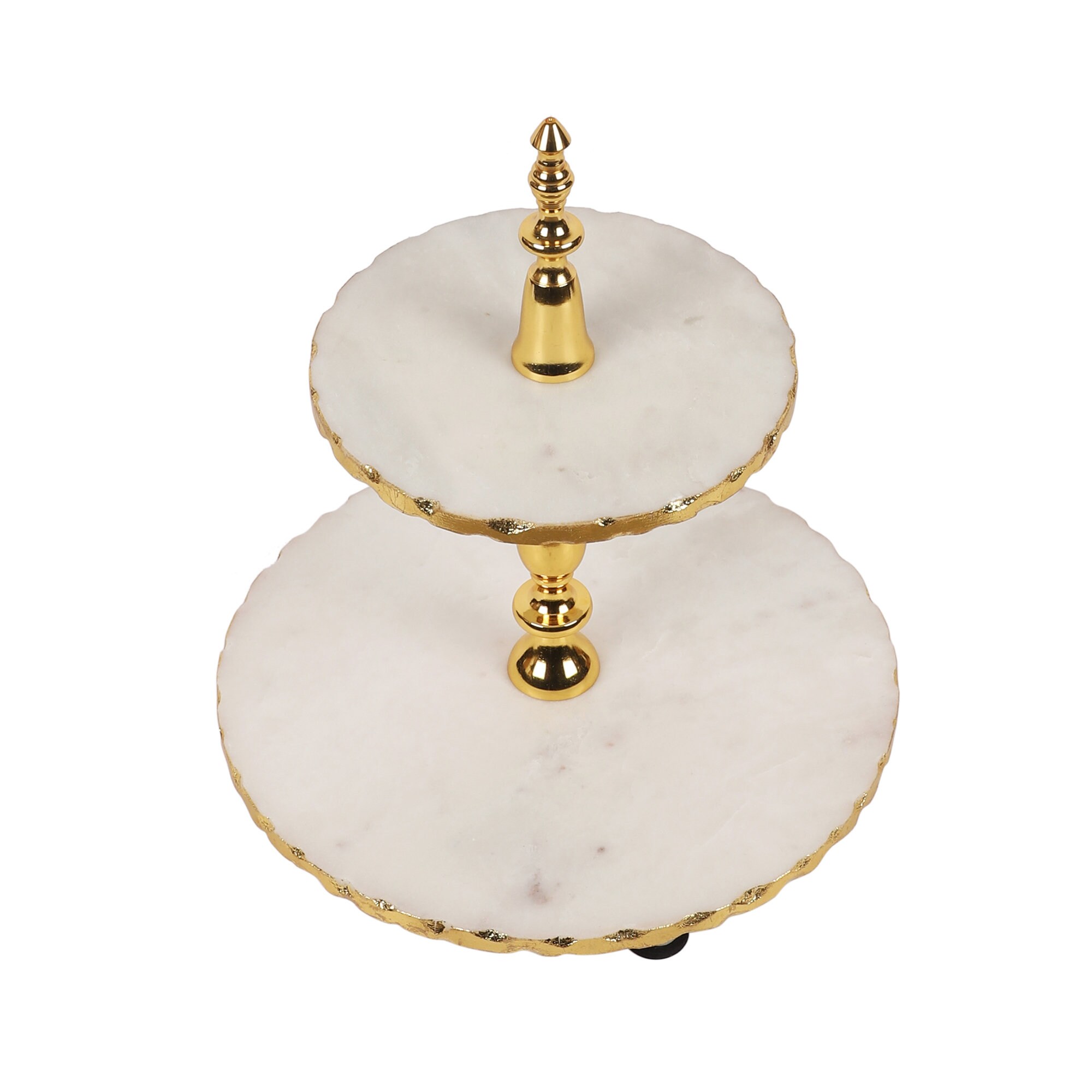 Handmade Marble Twotier Cake Stand With Gold Finish Metal Cake Server
