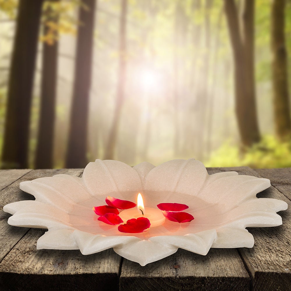 Bol Décoratif en Marbre Unique Fait à La Main, Urli Marbre, Uruli Lotus Plate Forme de Fleur Accueil