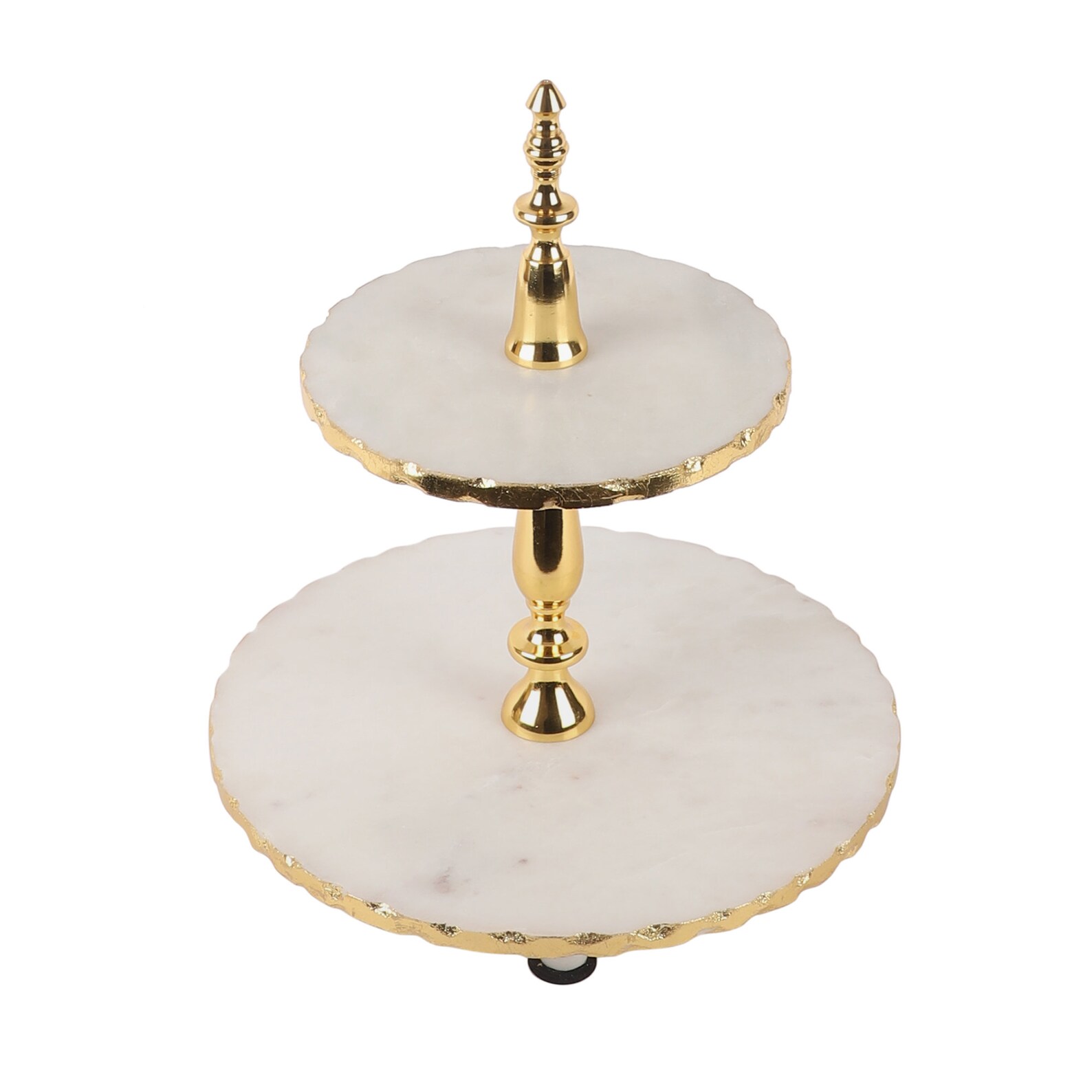 Handmade Marble TwoTier Cake Stand with Gold Finish Metal