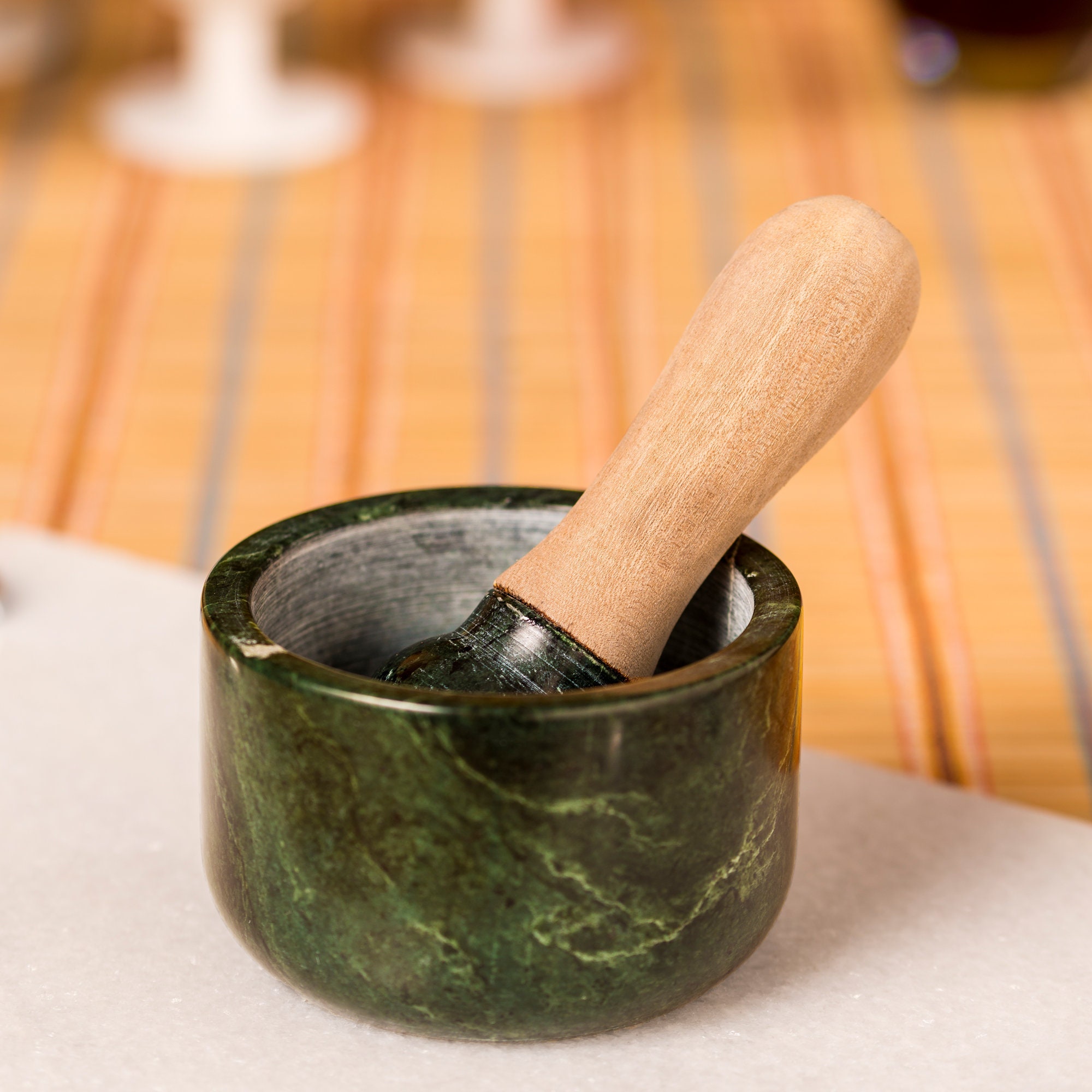 Marble Stone Mortar and Pestle Set Vintage Grinding Herbs Handmade in