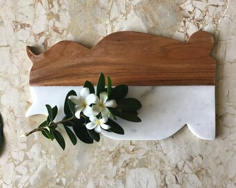 Handmade Marble - Wood Chopping Board || Cutting Board || Chopper || Cheese Platter || 14 x8 inch