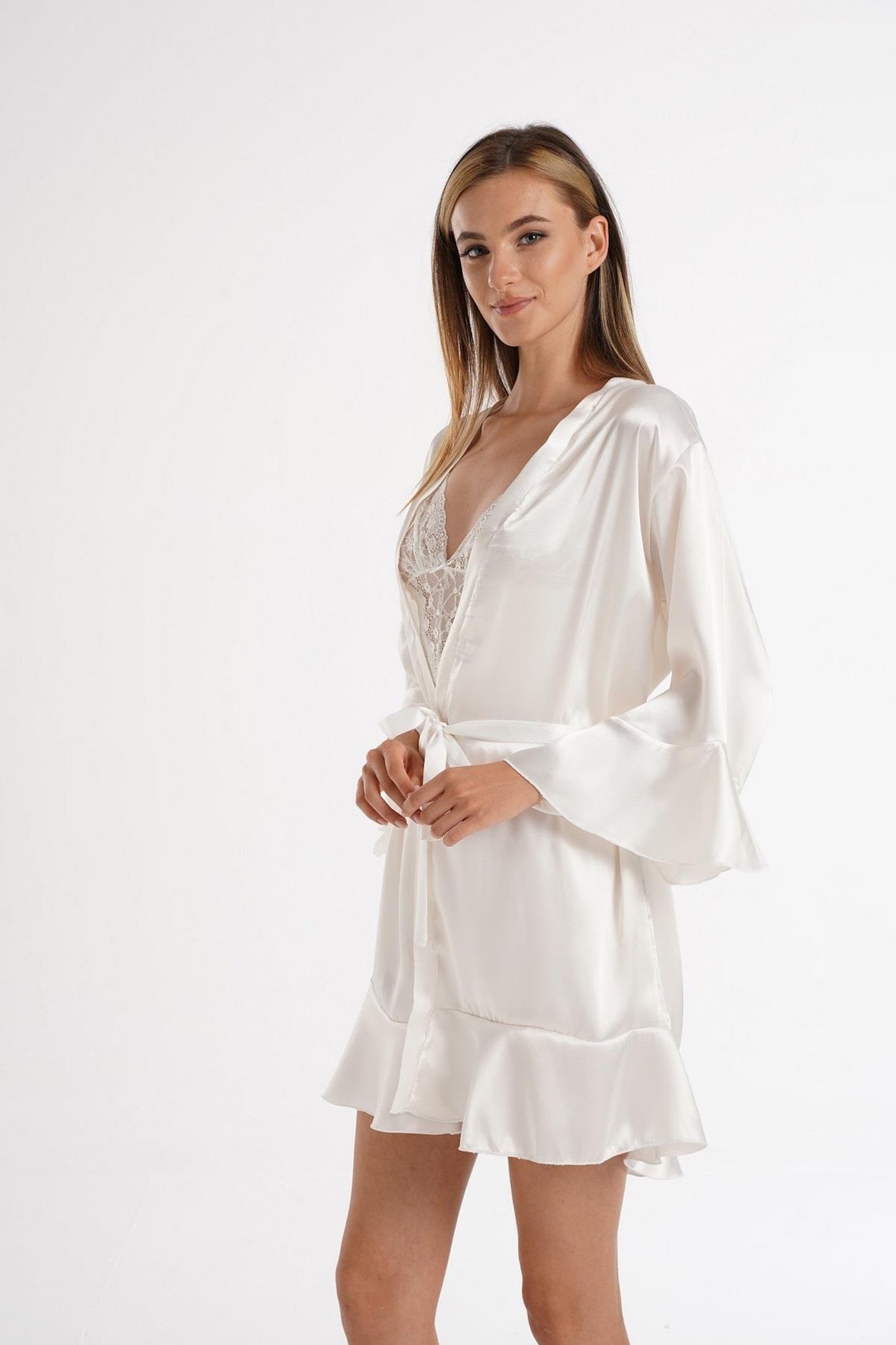 white satin robe for bride