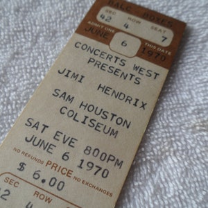 JIMI HENDRIX Original__1970__UNBENUTZTE KONZERTKARTE___Houston__EX