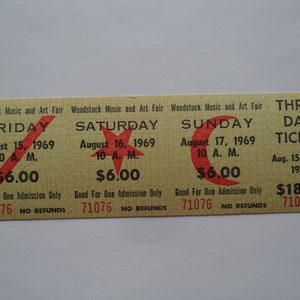 1969 WOODSTOCK Original --- ADVANCE UNUSED__ 3 Tage KONZERTTICKET__Jimi Hendrix__EX+