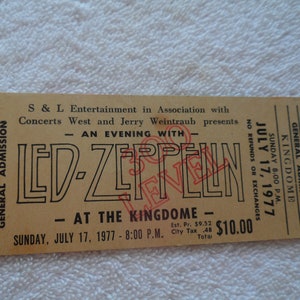 LED ZEPPELIN Original__1977__UNBENUTZTE KONZERTTICKET___Seattle__EX