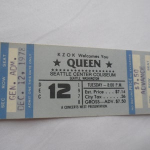 QUEEN Original__1978__Unbenutztes KONZERTTICKET___Seattle__EX