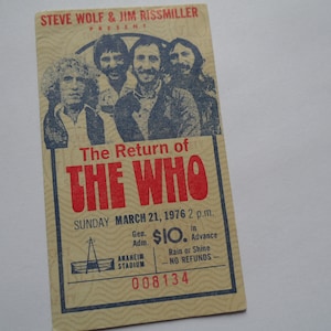 THE WHO Original 1976 Unbenutzte Konzertkarte Stub__Anaheim Stadion, Los Angeles