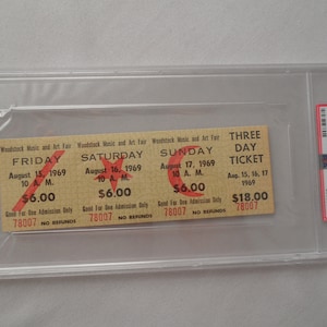 1969 WOODSTOCK Original --- ADVANCE UNUSED__ 3 Tage KONZERTTICKET__ PSA AUTHENTICATED__ Jimi Hendrix__EX+