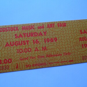 1969 WOODSTOCK Original__UNBENUTZTE__KONZERTTICKET__Jimi Hendrix, The Who, Janis Joplin, Jefferson Airplane