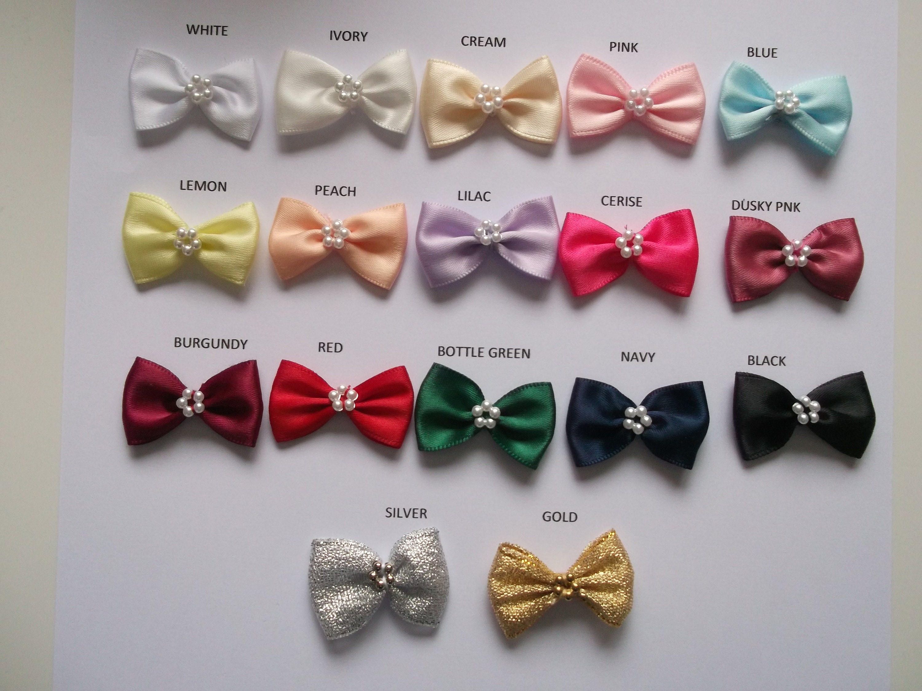 3.5cm SATIN RIBBON BOWS With Pearl Centre - Pack of 8 - 17 Colours ...