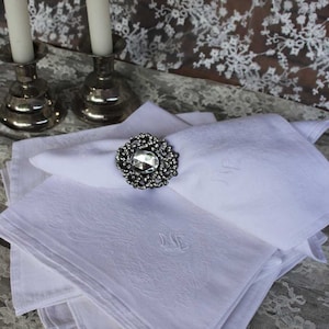 SET: 7 old napkins damask with monogram, set of seven (7) vintage napkins with embroidered monogram, shabby chic, brocante, vintage