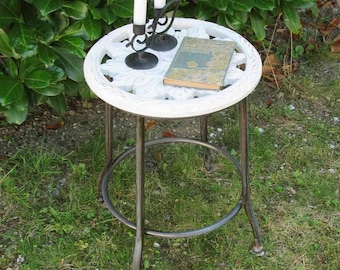 small side table, stool, wood and metal, shabby chic look; small side table, stool, wood and metal, shabby chic look, industrial look