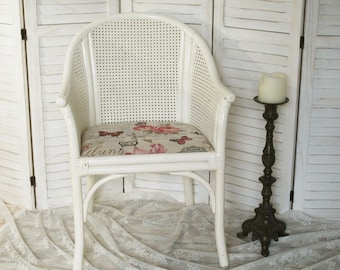 beautiful old bamboo armchair with Viennese braid and seat cushion, wicker chair; beautiful old bamboo armchair with Viennese braid; vintage, brocante