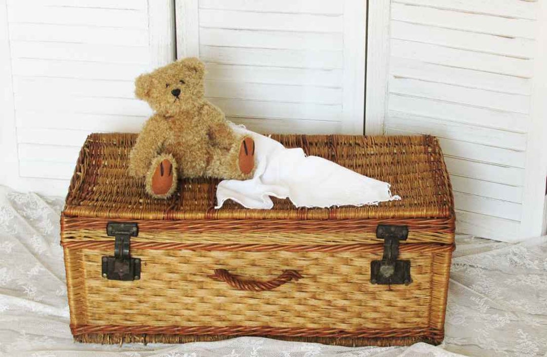 Ancient Wicker Basket Chest With Handle and Metal Clasp Etsy