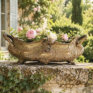 antike große Jardiniere schwerer Pflanztopf Messing Frankreich; Big heavy planter jardiniere, FRANCE, brass; French Brocante Vintage
