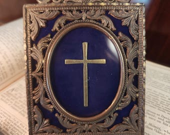 Sierlijke vintage Italiaanse ingelijste religieuze kruis-gotisch decor!