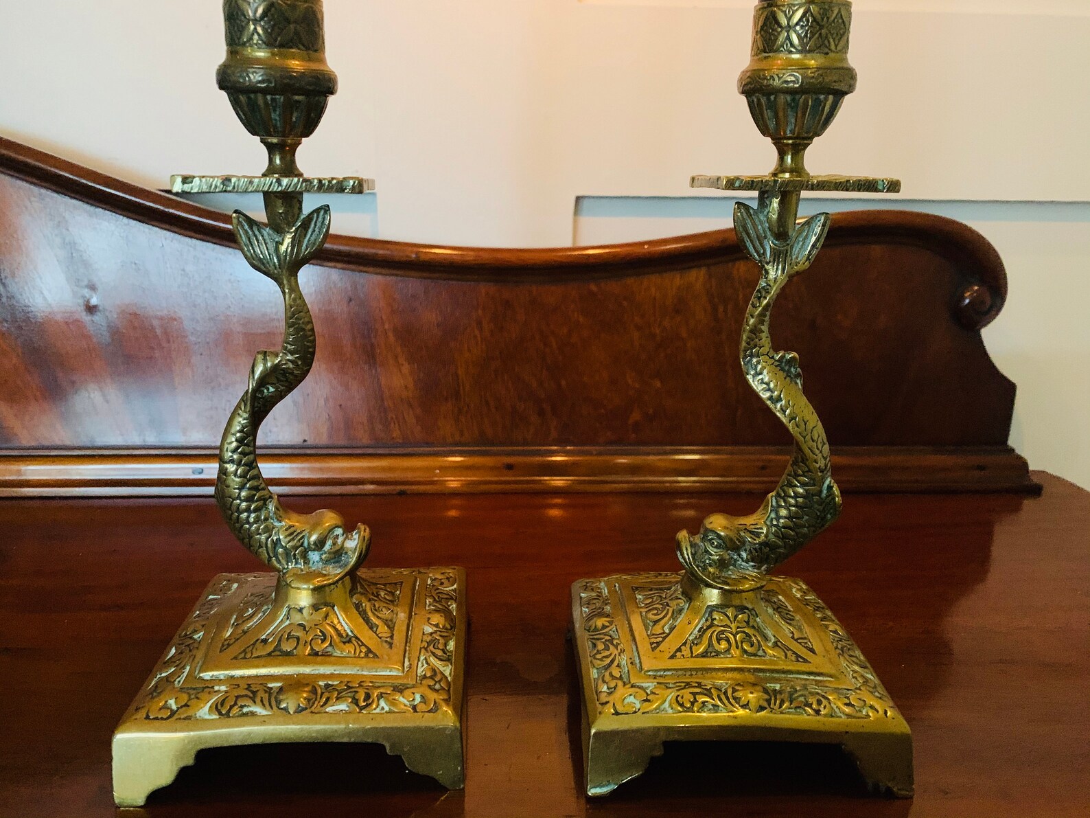 Antique Brass Dolphin Candlesticks circa mid 1800's Etsy